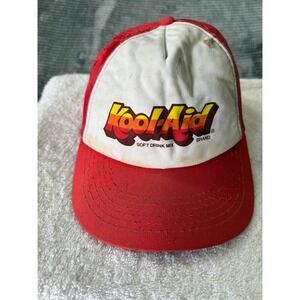 Vintage Kool-Aid Trucker Hat Red White Mesh Snapback Retro Soft Drink‎ Mix 80s.